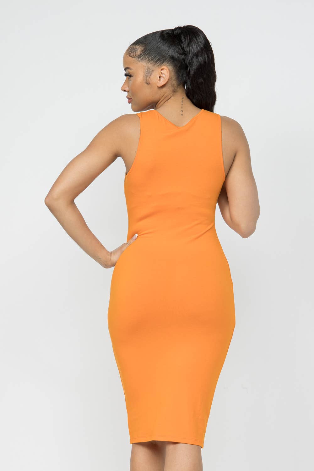 Well-in Vogue Cotton Spandex Solid Sleeveless Tank Bodycon Midi Dress