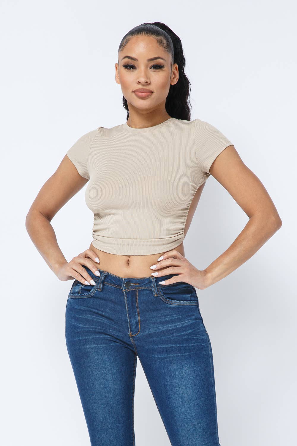 Well-in Vogue Rib Open Back String Tie Crop Top