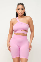 Well-in Vogue Cut Out One Shoulder Strap Top And Shorts Set