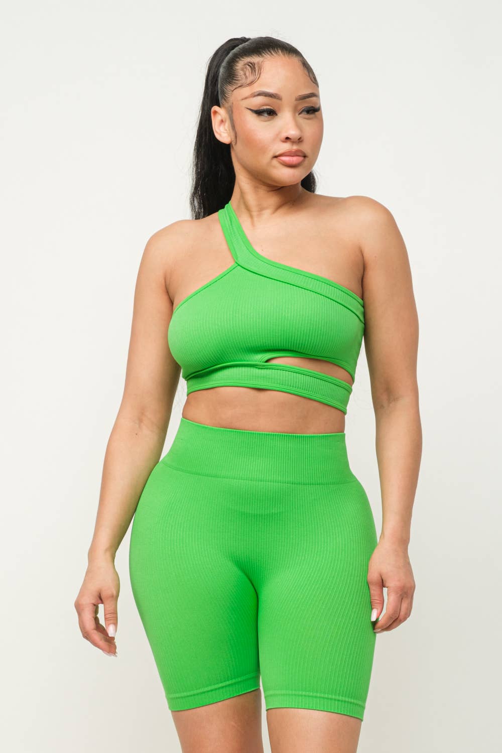 Well-in Vogue Cut Out One Shoulder Strap Top And Shorts Set