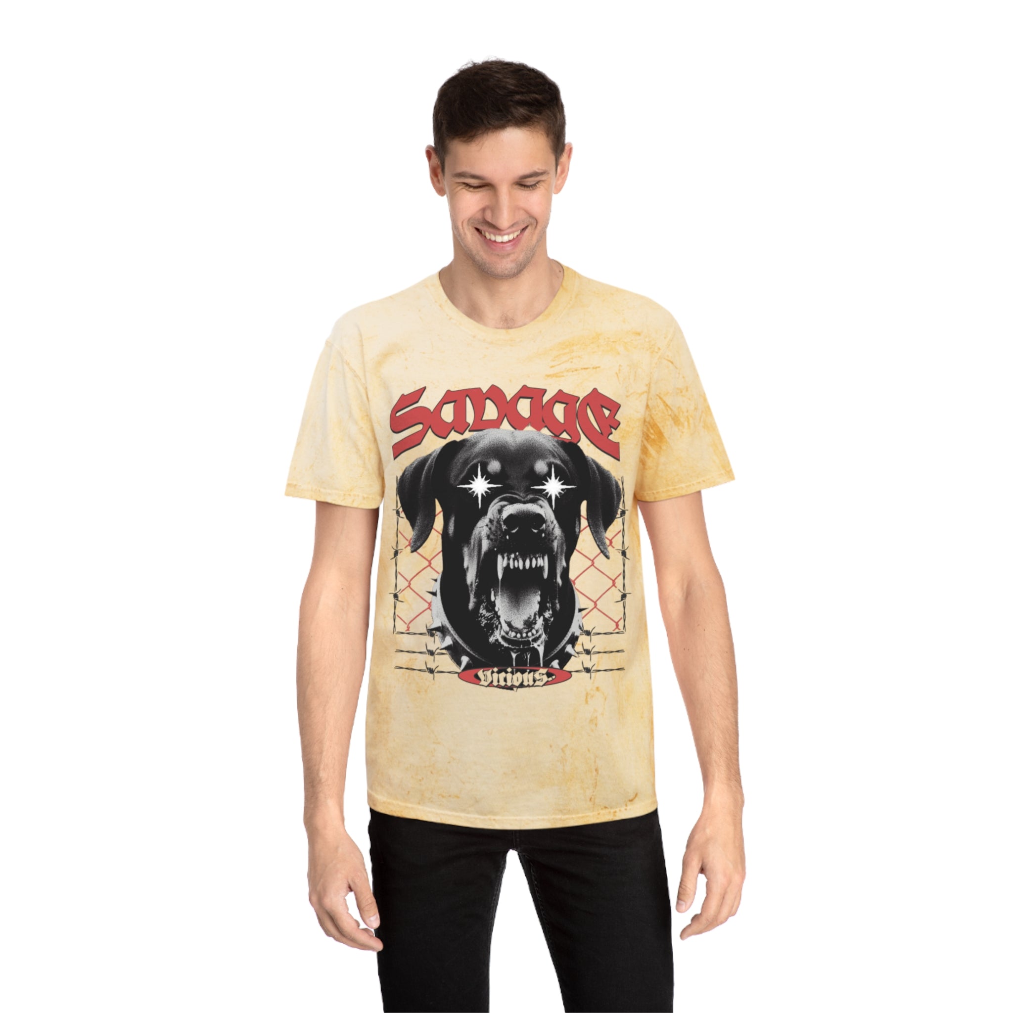 Savage Rottweiler T-Shirt, Edgy Graphic Tee, Color Blast Shirt, Streetwear Fashion