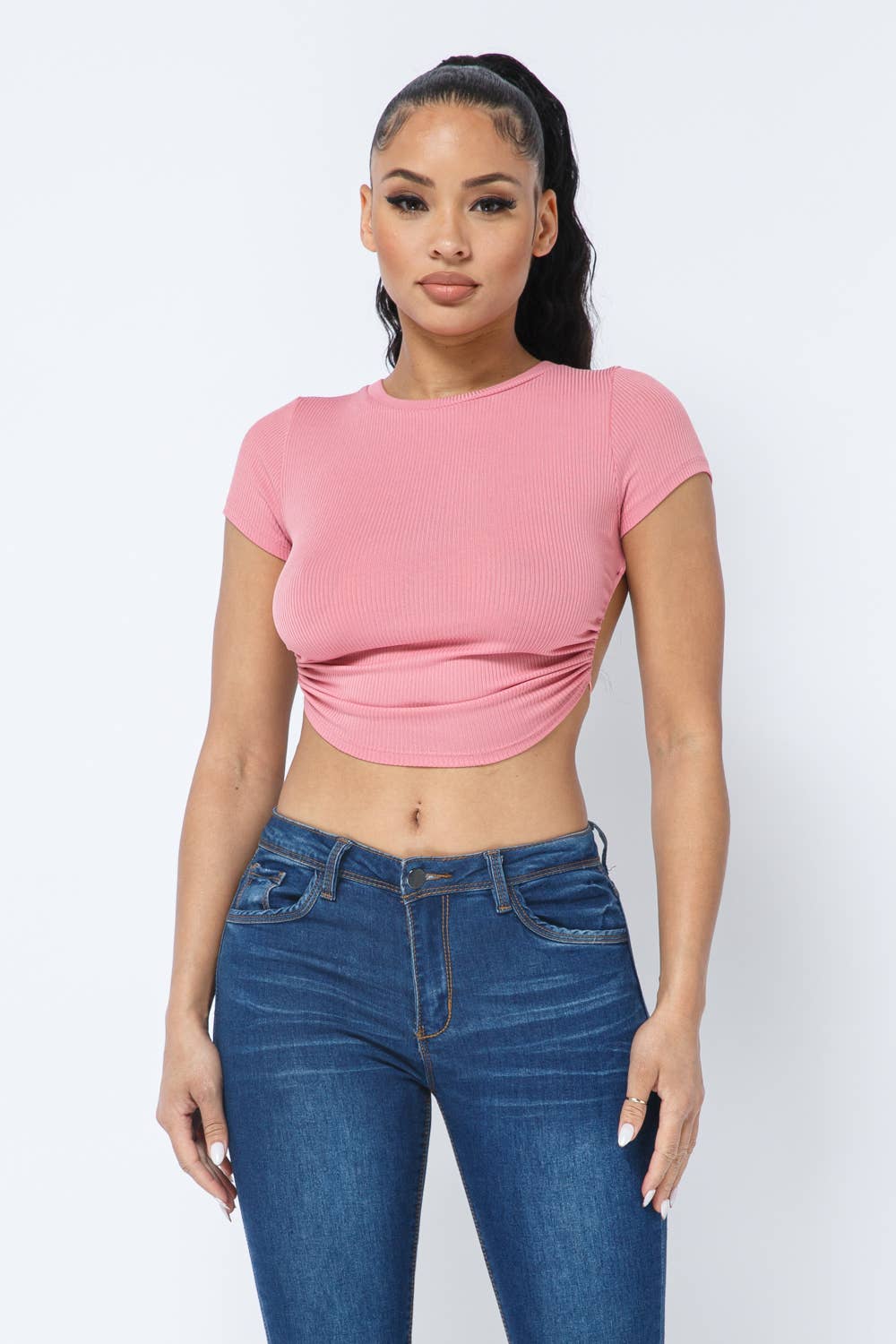 Well-in Vogue Rib Open Back String Tie Crop Top