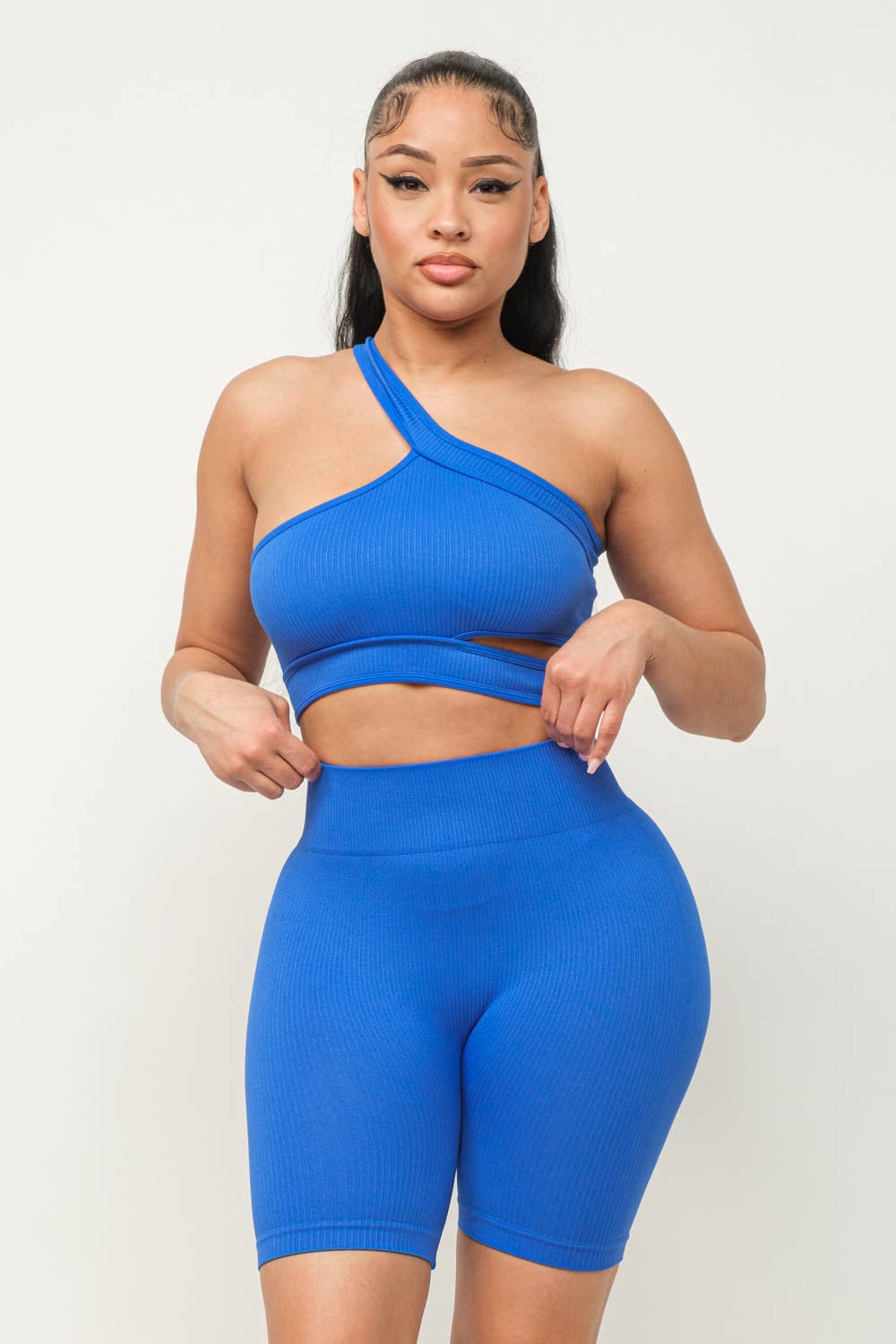 Well-in Vogue Cut Out One Shoulder Strap Top And Shorts Set
