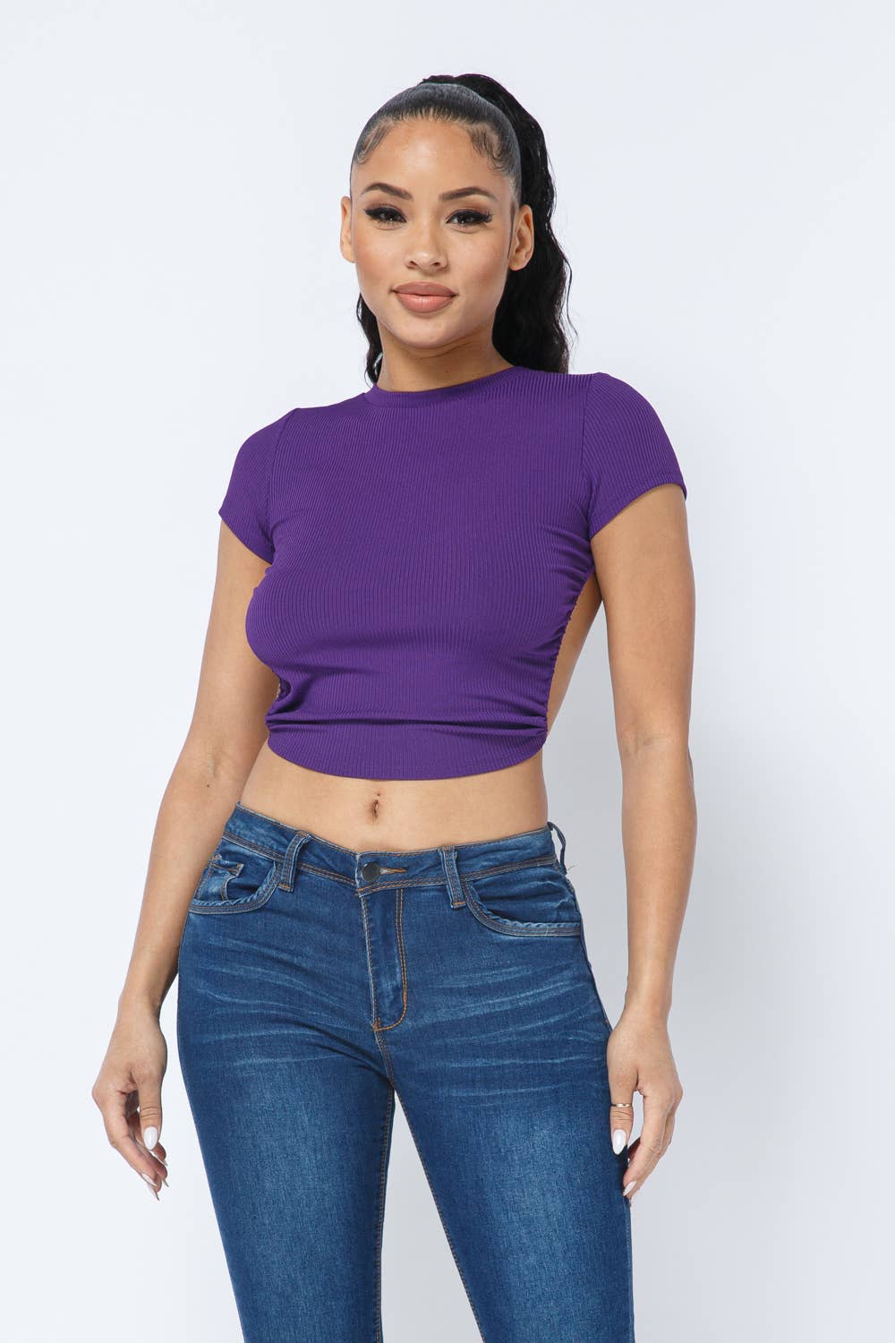 Well-in Vogue Rib Open Back String Tie Crop Top