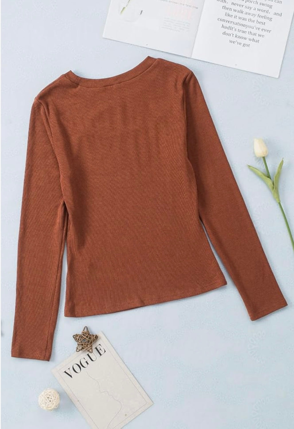 Cutout Long Sleeve Knitted Ribbed Swaters Pullover Lightweight Slim Solid Color Jumper Top