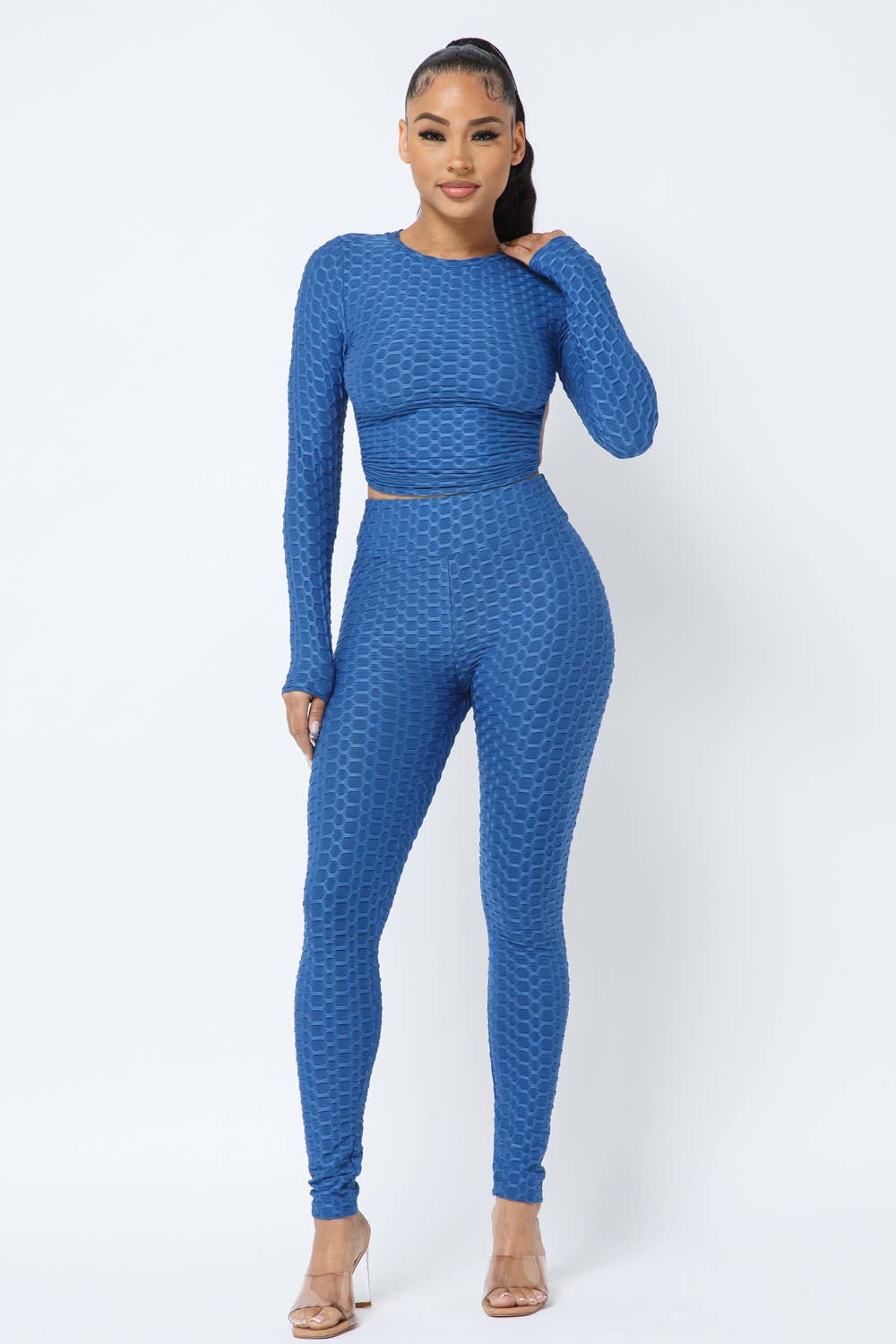 Well-in Vogue Honeycomb Open Back Tie Top and Leggings Set
