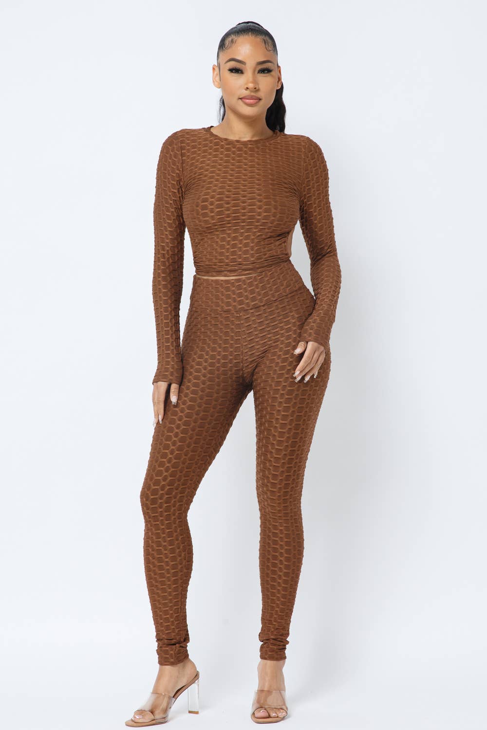 Well-in Vogue Honeycomb Open Back Tie Top and Leggings Set