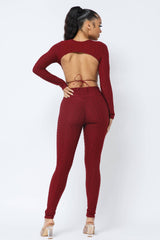 Well-in Vogue Honeycomb Open Back Tie Top and Leggings Set