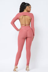 Well-in Vogue Honeycomb Open Back Tie Top and Leggings Set