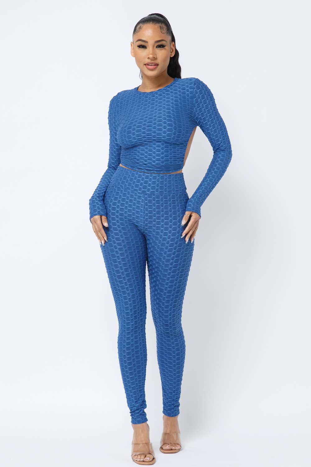 Well-in Vogue Honeycomb Open Back Tie Top and Leggings Set