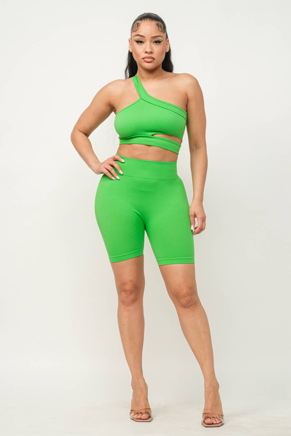 Well-in Vogue Cut Out One Shoulder Strap Top And Shorts Set