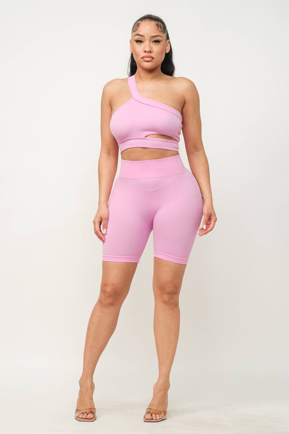 Well-in Vogue Cut Out One Shoulder Strap Top And Shorts Set