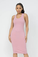 Well-in Vogue Cotton Spandex Solid Sleeveless Tank Bodycon Midi Dress