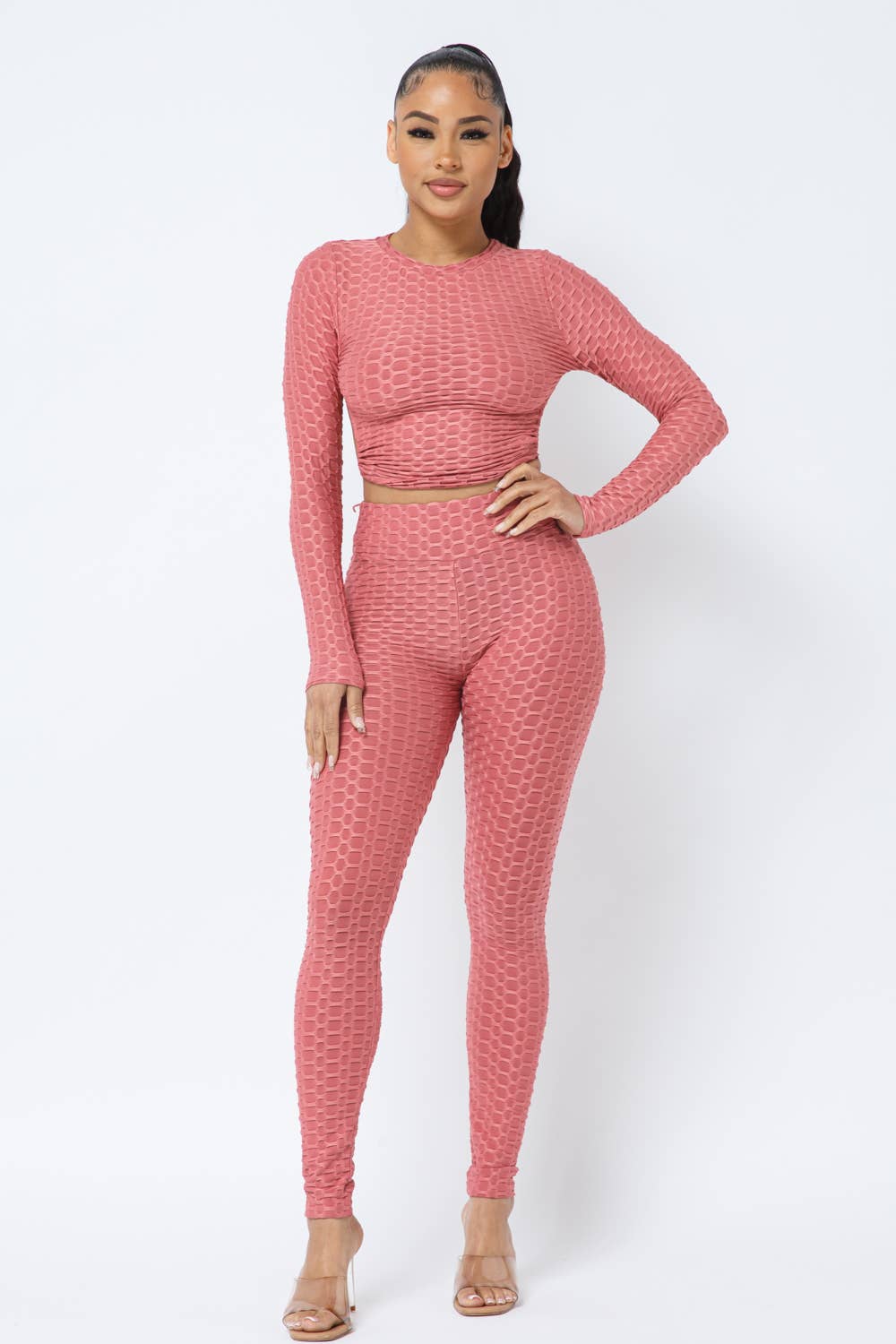 Well-in Vogue Honeycomb Open Back Tie Top and Leggings Set
