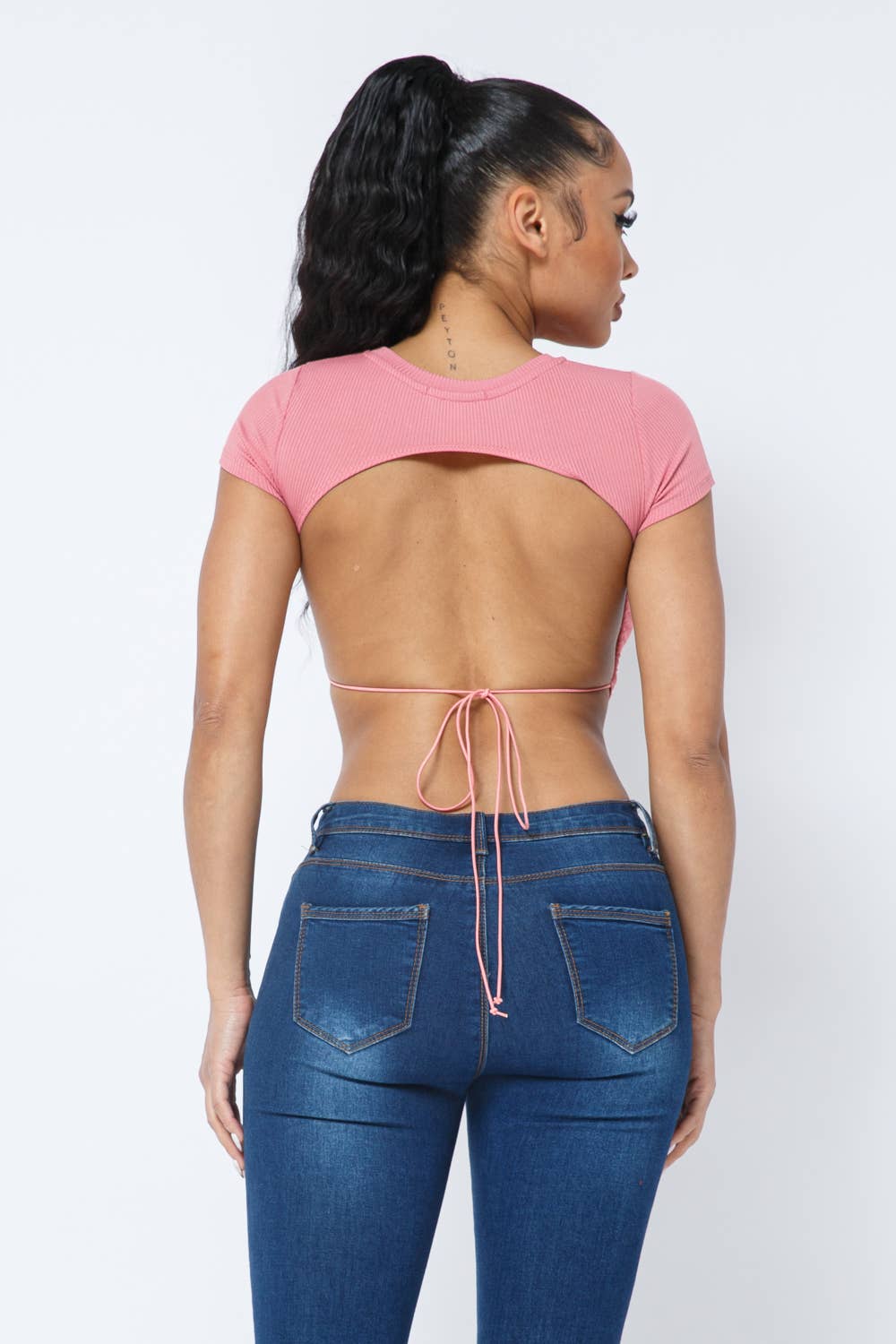 Well-in Vogue Rib Open Back String Tie Crop Top