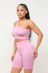 Well-in Vogue Cut Out One Shoulder Strap Top And Shorts Set