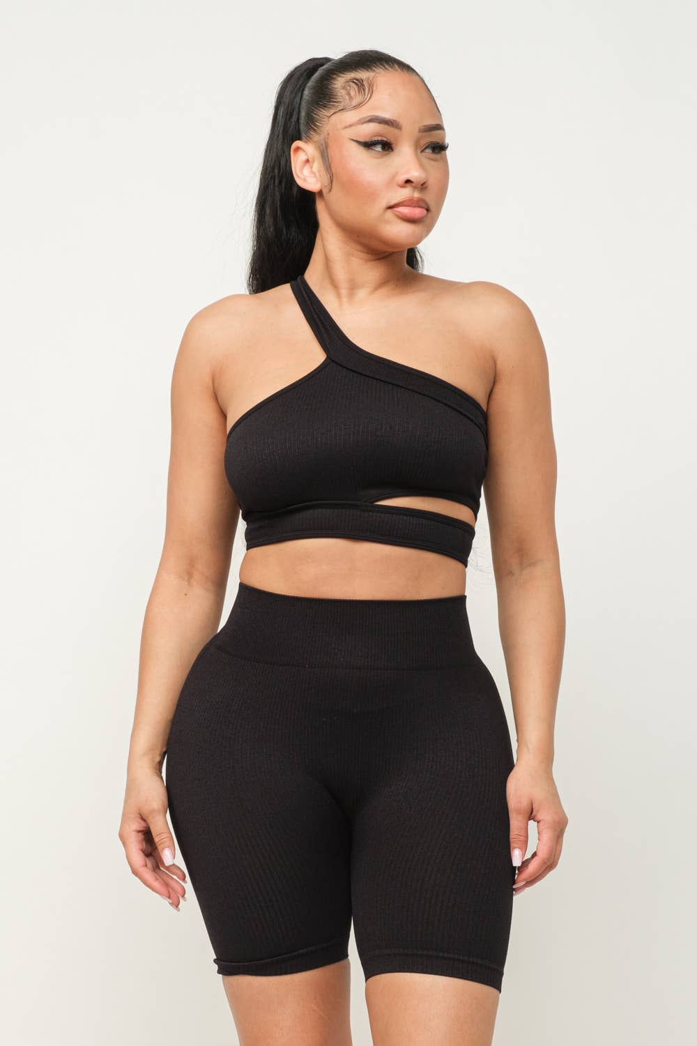 Well-in Vogue Cut Out One Shoulder Strap Top And Shorts Set