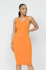 Well-in Vogue Cotton Spandex Solid Sleeveless Tank Bodycon Midi Dress