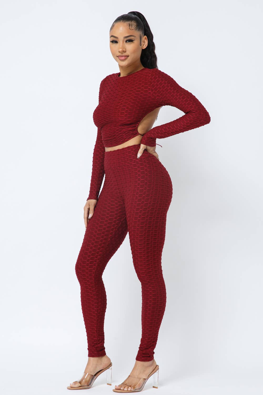 Well-in Vogue Honeycomb Open Back Tie Top and Leggings Set