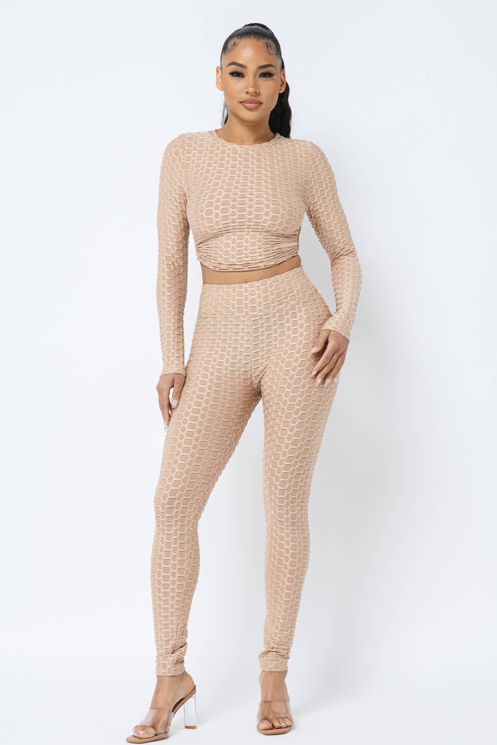 Well-in Vogue Honeycomb Open Back Tie Top and Leggings Set