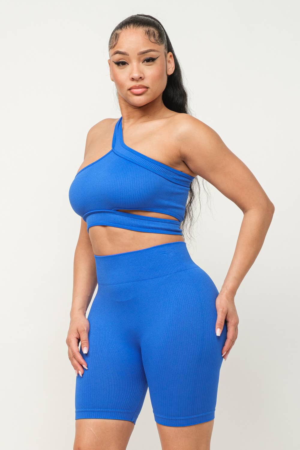 Well-in Vogue Cut Out One Shoulder Strap Top And Shorts Set