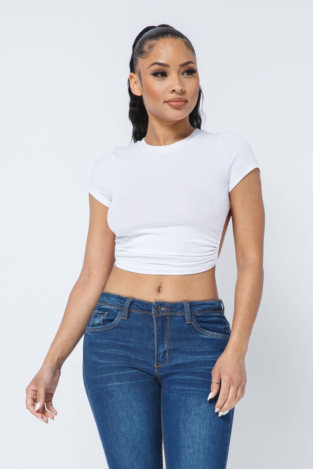Well-in Vogue Rib Open Back String Tie Crop Top