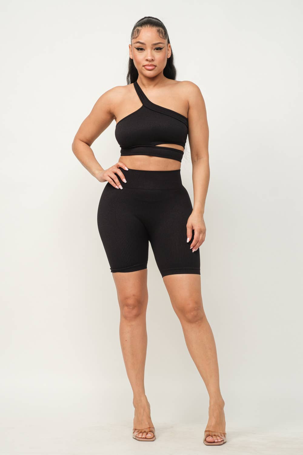 Well-in Vogue Cut Out One Shoulder Strap Top And Shorts Set