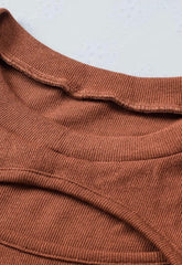 Cutout Long Sleeve Knitted Ribbed Swaters Pullover Lightweight Slim Solid Color Jumper Top