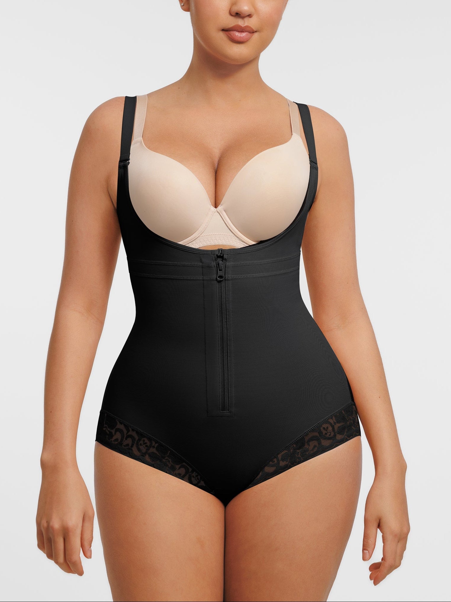 Well-in Vogue U-shaped Bust Lifting Front Zipper Lace Shapewear