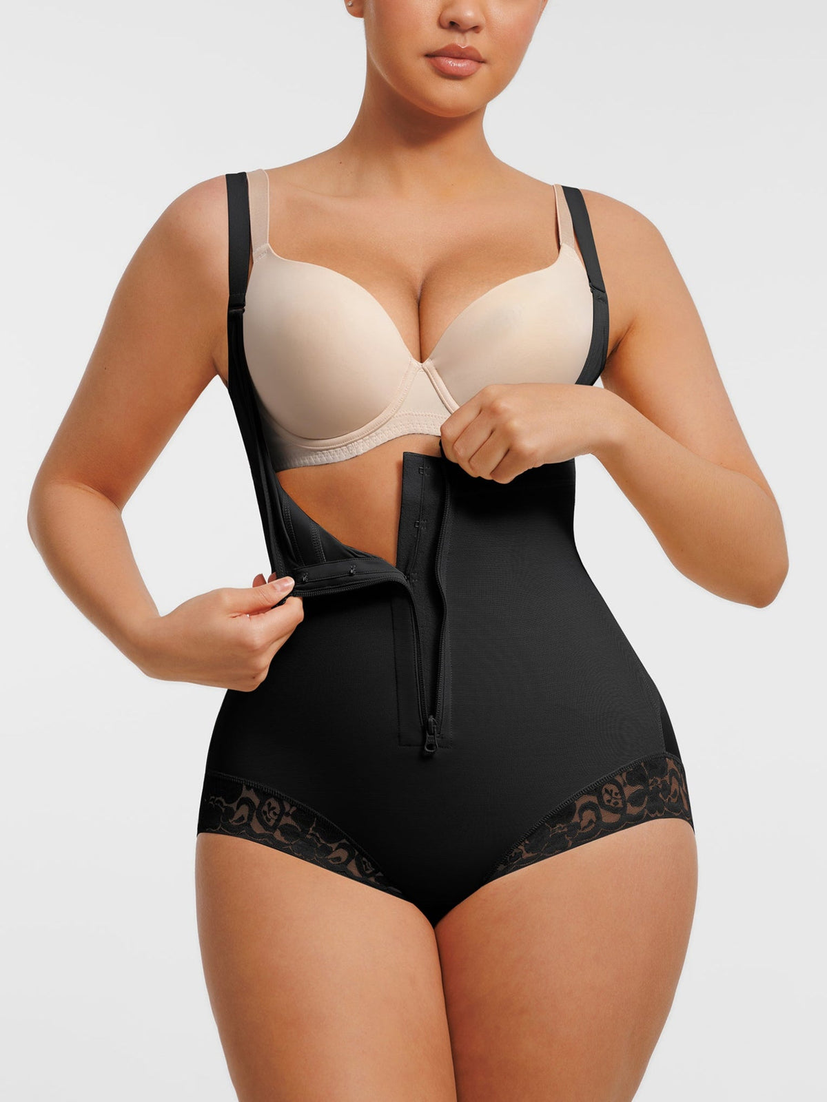 Well-in Vogue U-shaped Bust Lifting Front Zipper Lace Shapewear