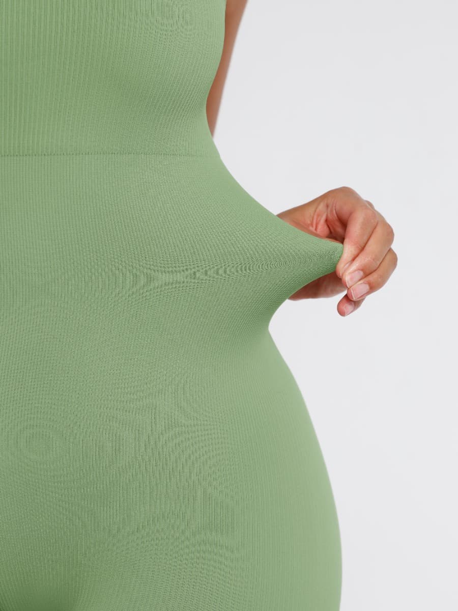 Well-in Vogue High Stretchy Seamless Sling Tummy Control Jumpsuit Removable cup pads