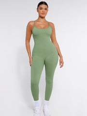 Well-in Vogue High Stretchy Seamless Sling Tummy Control Jumpsuit Removable cup pads