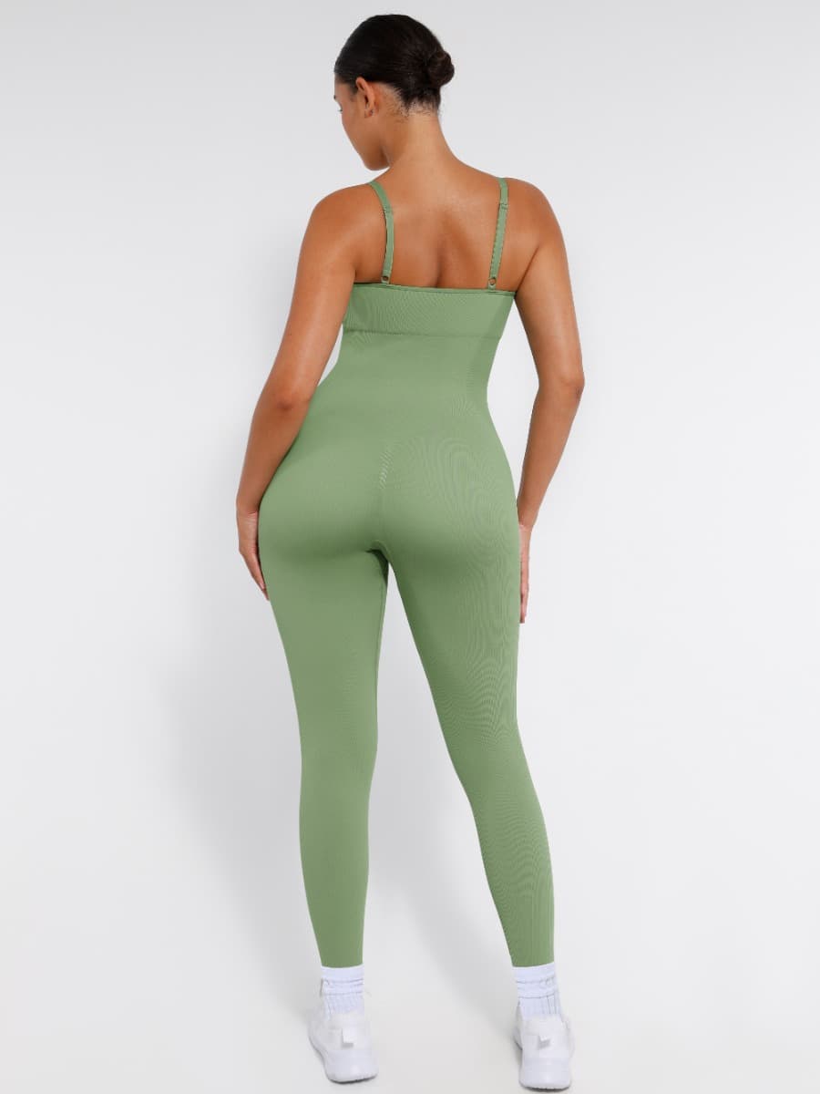 Well-in Vogue High Stretchy Seamless Sling Tummy Control Jumpsuit Removable cup pads
