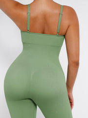 Well-in Vogue High Stretchy Seamless Sling Tummy Control Jumpsuit Removable cup pads
