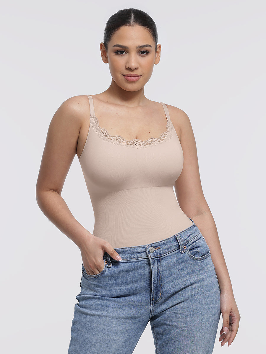 Well-in Vogue Seamless lace Cami Waist Abdomen Shaping Thong Bodysuit