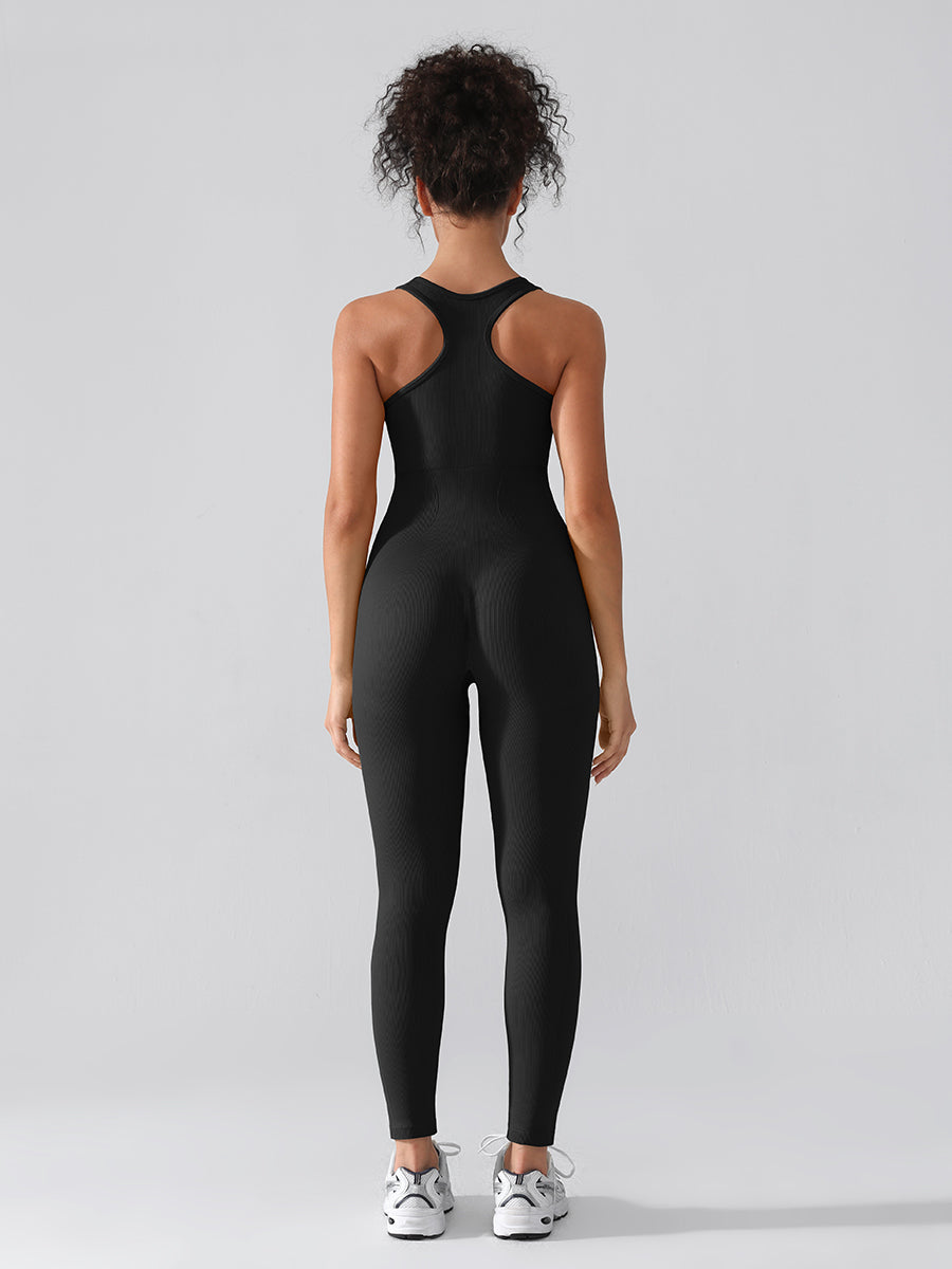 Well-in Vogue Seamless Zip Front Full-Length Racerback 2-in-1 Sport Shaping Jumpsuit