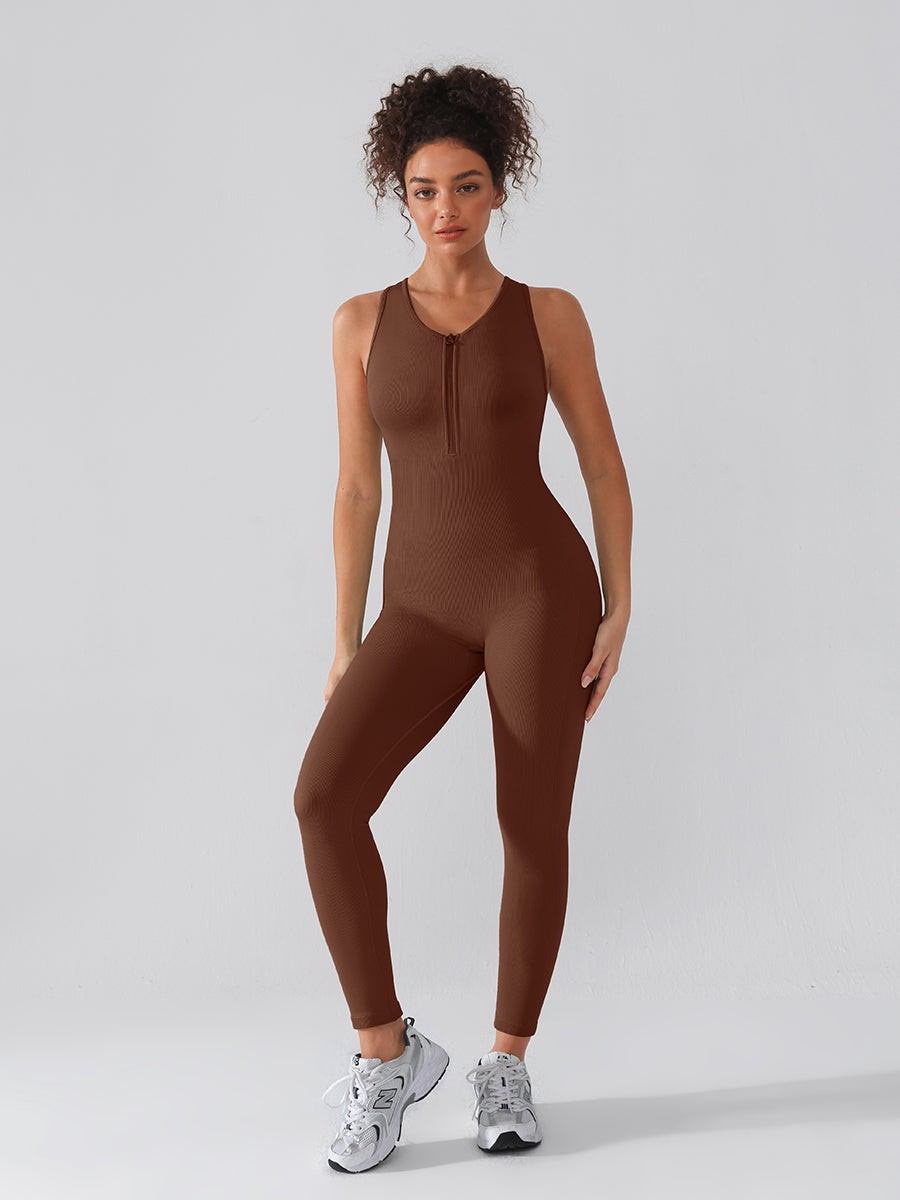 Well-in Vogue Seamless Zip Front Full-Length Racerback 2-in-1 Sport Shaping Jumpsuit
