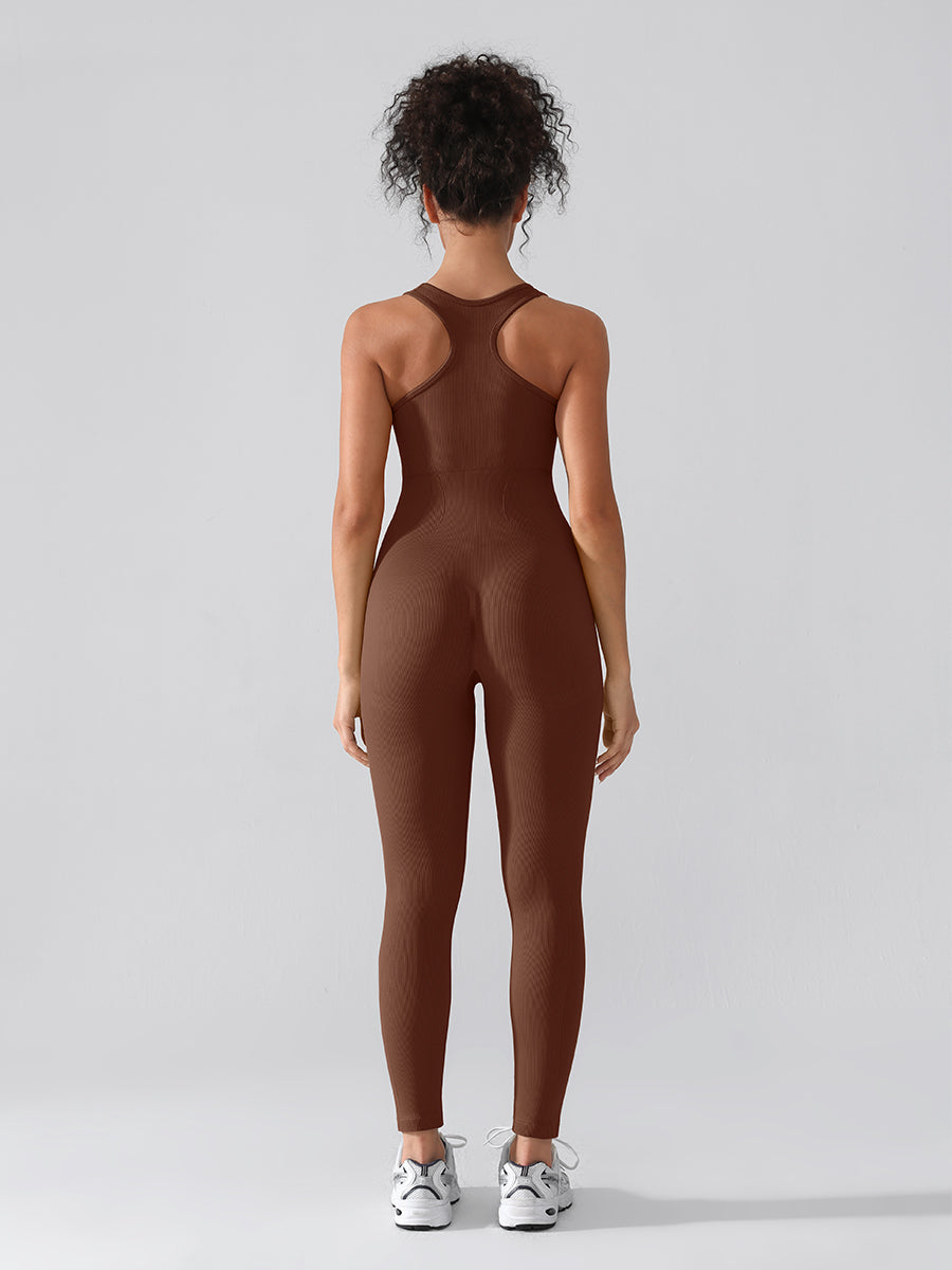 Well-in Vogue Seamless Zip Front Full-Length Racerback 2-in-1 Sport Shaping Jumpsuit