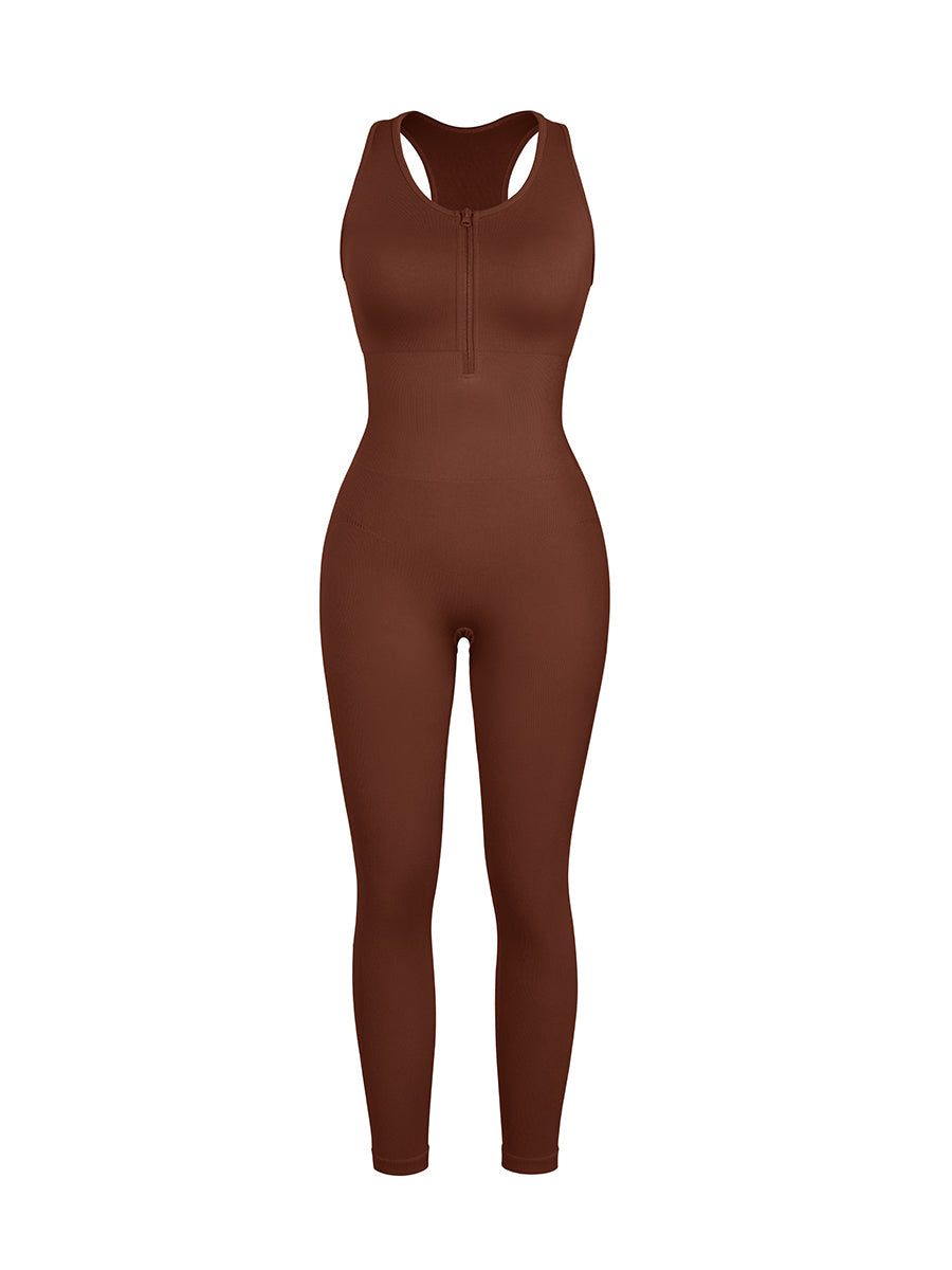 Well-in Vogue Seamless Zip Front Full-Length Racerback 2-in-1 Sport Shaping Jumpsuit