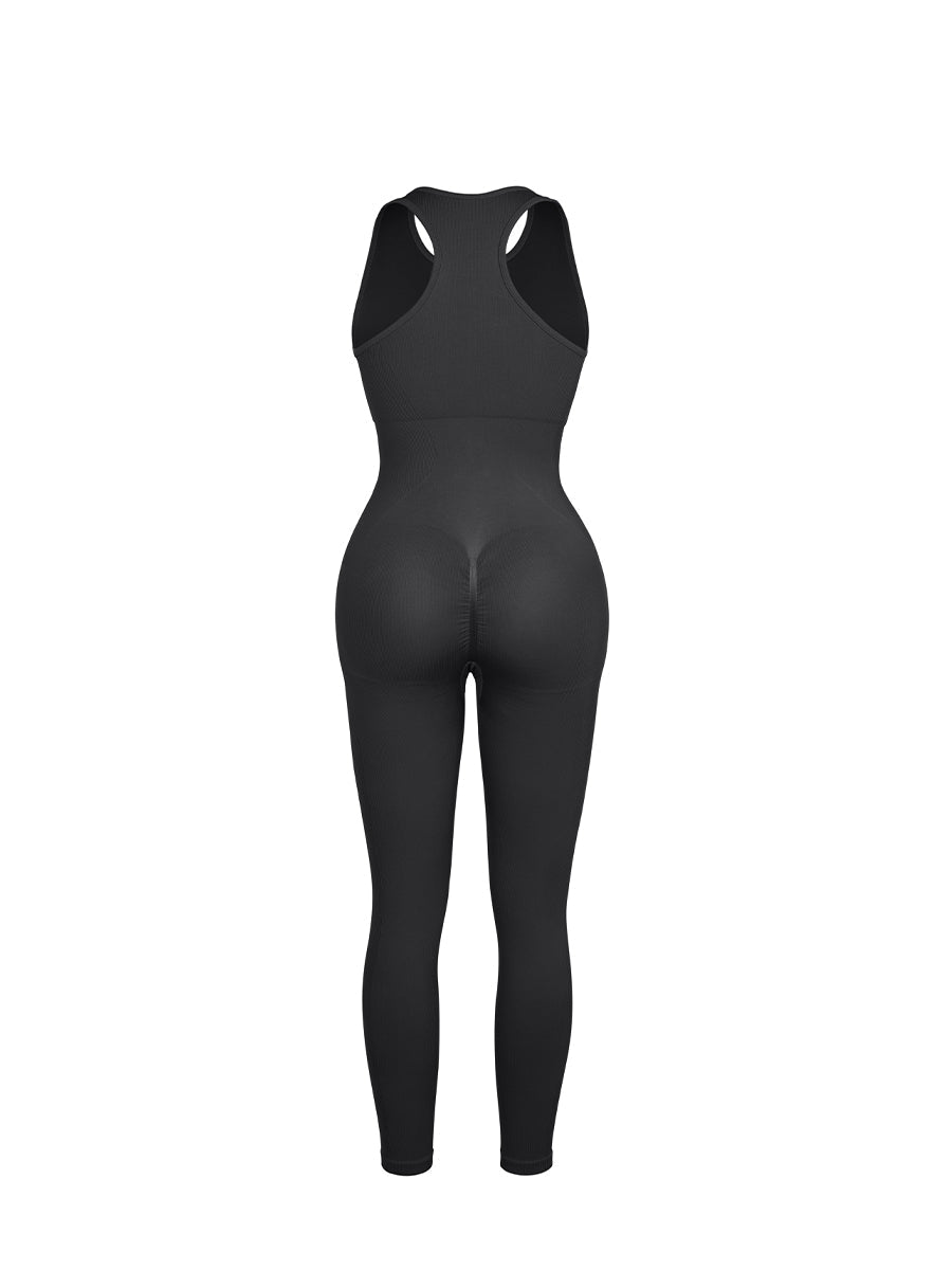 Well-in Vogue Seamless Zip Front Full-Length Racerback 2-in-1 Sport Shaping Jumpsuit