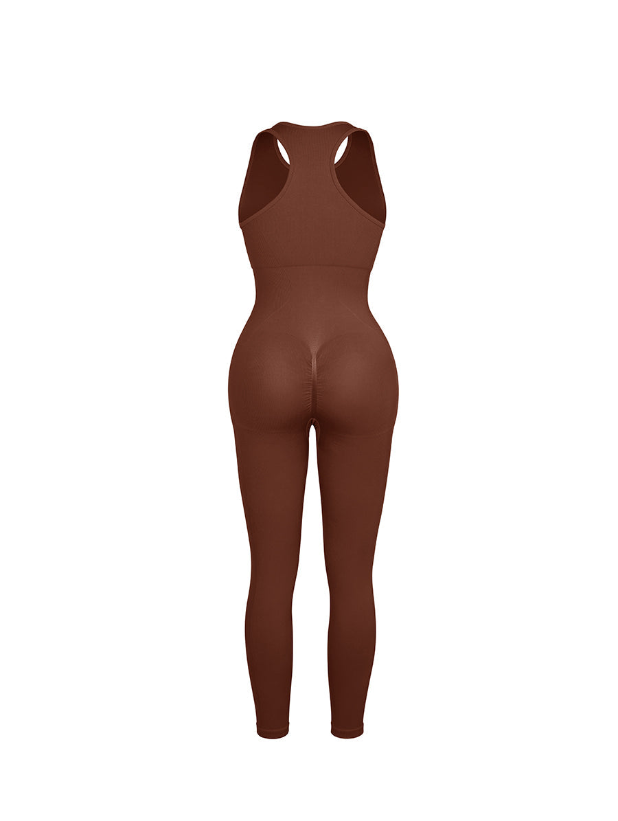 Well-in Vogue Seamless Zip Front Full-Length Racerback 2-in-1 Sport Shaping Jumpsuit