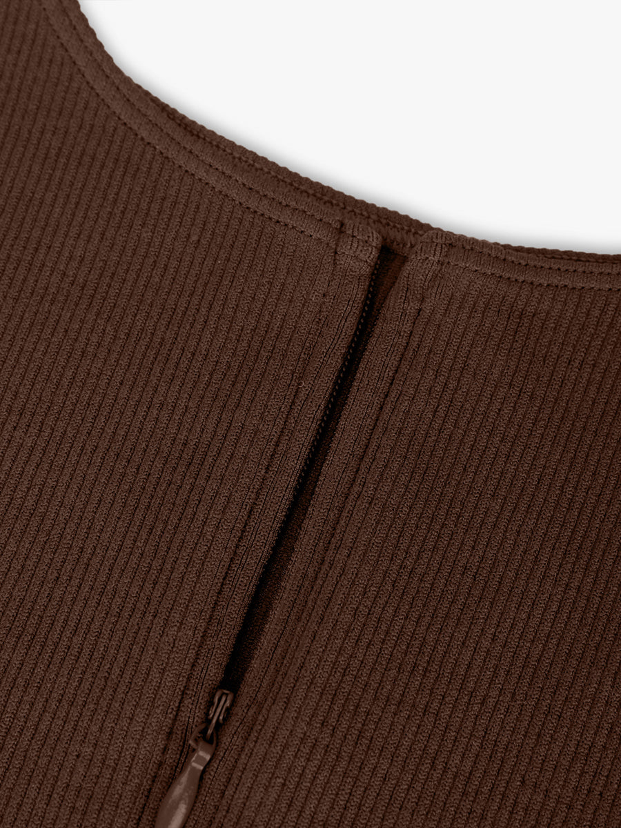 Well-in Vogue Seamless Ribbed Zip Front Sleeveless Briefs Bodysuit