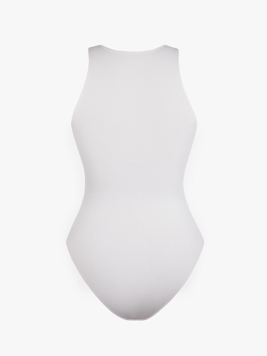Well-in Vogue Seamless Ribbed Zip Front Sleeveless Briefs Bodysuit