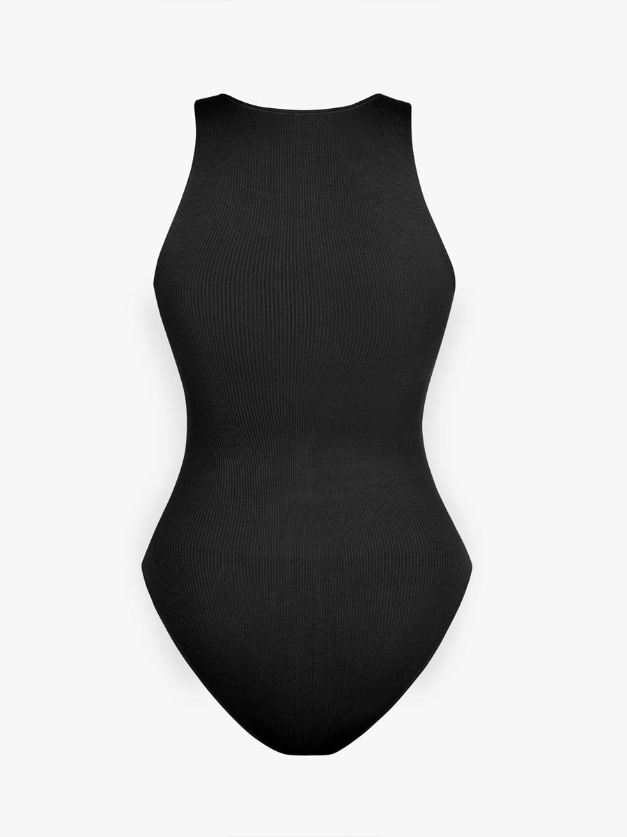Well-in Vogue Seamless Ribbed Zip Front Sleeveless Briefs Bodysuit