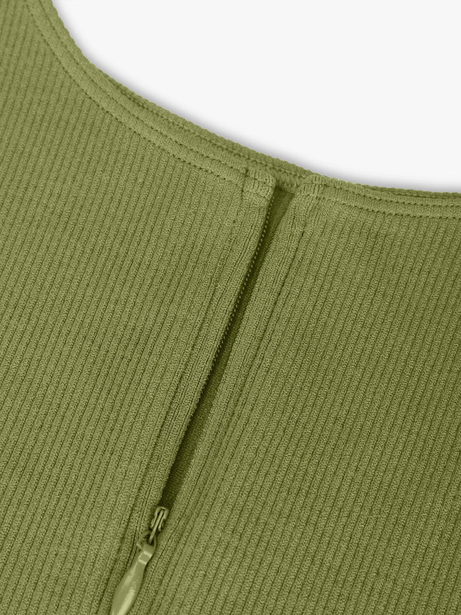 Well-in Vogue Seamless Ribbed Zip Front Sleeveless Briefs Bodysuit