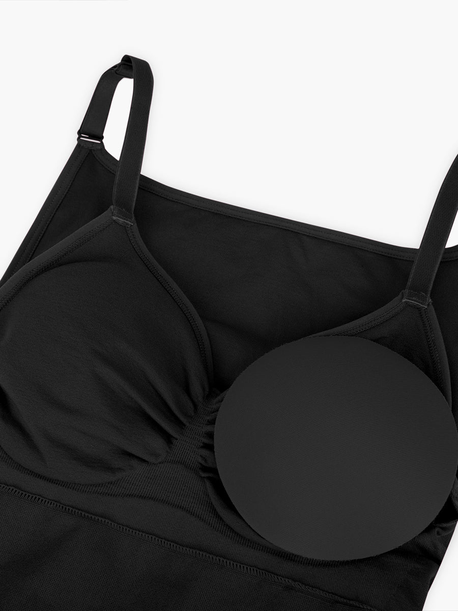 Well-in Vogue Seamless Bra Free Cami Tummy Control Thong Bodysuit with Removable Pads