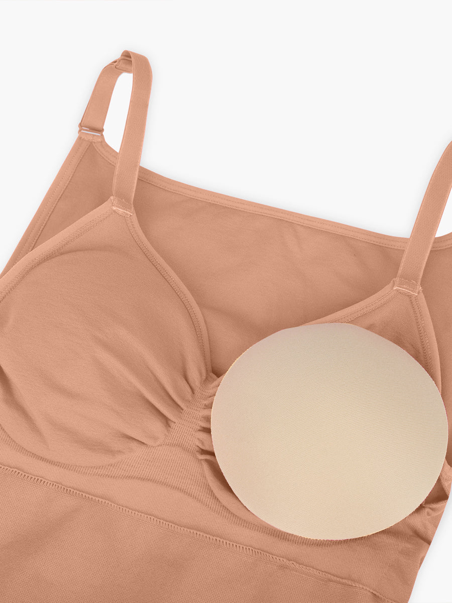 Well-in Vogue Seamless Bra Free Cami Tummy Control Thong Bodysuit with Removable Pads
