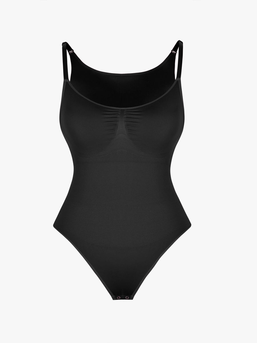 Well-in Vogue Seamless Bra Free Cami Tummy Control Thong Bodysuit with Removable Pads