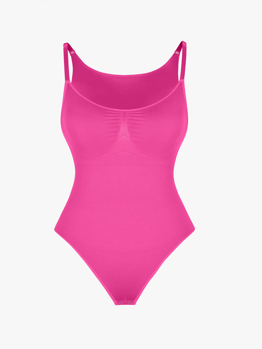 Well-in Vogue Seamless Bra Free Cami Tummy Control Thong Bodysuit with Removable Pads
