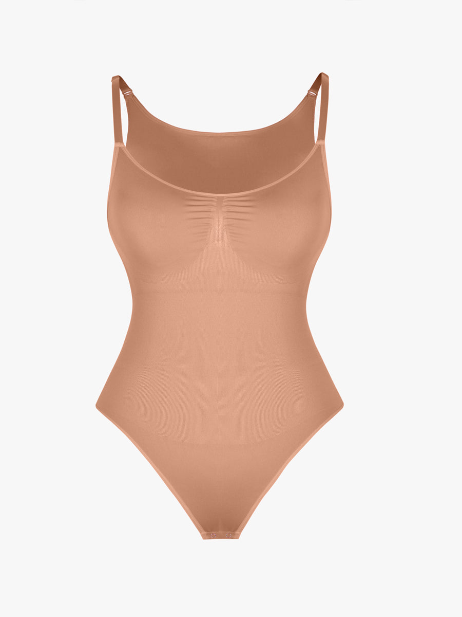 Well-in Vogue Seamless Bra Free Cami Tummy Control Thong Bodysuit with Removable Pads